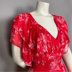 Gilner Farrar Dress Finley Flower Print Red Mini Ruffles Crinkly Fabric Medium Photo 14