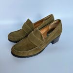 Cole Haan  Size 6.5 Olive Green Suede Leather Block‎ Heeled Loafer Dark Academia Photo 6