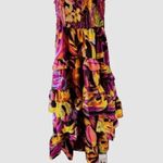 Truth NYC  L Hi Low Dress Black Yellow Floral Smock Ruffled Boho Bold Statement Photo 1
