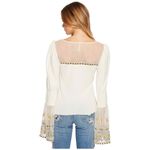 Free People  Small Top Ivory Embroidered Bell Sleeve‎ Flared Boho Dramatic 696 Photo 1
