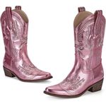 Women's Pink Rhinestone Western Cowgirl Boot Embroidered Ankle High Pointed Toe Size 7 Photo 5