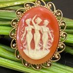 Vintage Unsigned Three Ladies Victorian Cameo Brooch Photo 0
