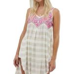 Free People Embroidered Native Sun Long Tunic Dress Slit Pink Striped Size Large Photo 0