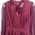 Modcloth  Burgundy Swiss Dot Chiffon Sheer Sleeve Dress Neckbow Size 2 Photo 4