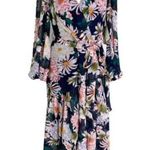 Eliza J Floral Long Sleeve High Low Faux Wrap Midi Dress Navy Size 6 NWT Photo 5