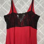 American Vintage VTG Red Babydoll Slip Dress Black Lace Trim Size Large Glam Goth Sexy Holiday Photo 6