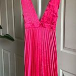 Sincerely Jules  satin Deep V Neck Accordion Pleated Hot Pink Satin Dress Xs Photo 1