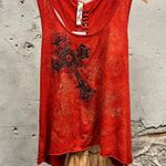 Only Sky Vintage Y2K Red Grunge Cross Graohic Braid Detail Tank Top Large L 00s Photo 0
