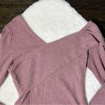 SheIn Pink Foldover Asymmetrical Neck Waffle Knit Bodysuit Photo 8