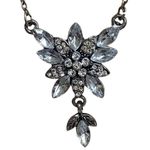 Rhinestone Crystal Floral Pendant Necklace 26" Bridal Wedding Statement Silver Photo 5