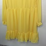 Vince Camuto  Yellow Chiffon Dress Baby Doll Split neck tiered long sleeve Small Photo 8