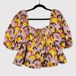 NWT Cara Cara Womens Top Beige Pippa Peplum 3/4 Sleeve Smocked Babydoll Large Tan Photo 2