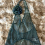 Sheer Halter Top with Floral Accent Green Size XS Photo 0