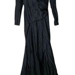 Cynthia & Sahar Long Sleeve Draped Stretch Satin Mermaid Dress Black M CS102 NWT Size M Photo 1