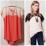 Anthropologie ANTHRO MAEVE PENUMBRA CORAL CREAM LACE SHORT SLEEVE ROUND NECK PULLOVER TOP M Photo 1