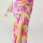 For Love & Lemons Pia Floral Midi Skirt Pink Cutout Waistband Cinched Size L Photo 2