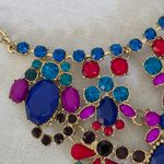 Statement Bib Necklace Gold Chain And Jewel Tone Colors Blue Photo 2