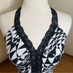Papaya Y2k Halter Top Black Lace Geometric Black & White Medium Photo 2