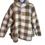 Dip Sherpa Fleece Plaid Pullover Tan & White Checkered Teddy Size 2XL 1/2 Zip Brown Photo 0
