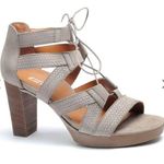 Paul Green  Hana Sandals Taupe Embossed Nubuck Leather Ghillie Platform Heel 7.5 Photo 0