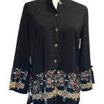 Citron Santa Monica Silk Linen Blouse with Black with dragon floral motif (S) Photo 0