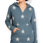 🆕 Marled Reunited Star Print Intarsia Knit Hooded Sweater Blue Size M Photo 0