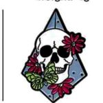 NWT White Skull w Green Butterfly Pink Flowers on Blue Background Lapel Pin 🎁 Photo 2