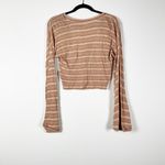 Free People NEW Give It A Spin Deep V Neck Bell Sleeve Striped Crop Top Sweater Photo 3
