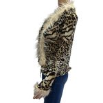 Romwe Leopard Print Faux Fur Long Sleeve Tie Front Ruffle Lightweight Cardigan Top M Photo 6