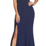Dress the Population NWOT  AMY crepe one shoulder maxi slit navy gown sz S Photo 0