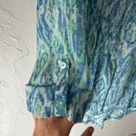Ava & Grace Size Small Blue Green‎ Ikat Artsy Art Funky Rayon Roll Tab Blouse Photo 3