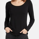 Bisou Bisou  MICHELE BOHBOT Black Long Sleeve Scoop Neck Top Size S Photo 0
