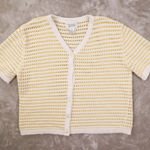 Christopher & Banks Vintage White Yellow Striped Short Sleeve Cardigan Sweater L Photo 0