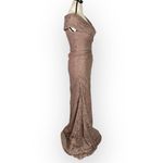 La Femme 27982 Gown Women's 2 Cocoa V-Neck Off Shoulder Knit Lace Long Dress Photo 5