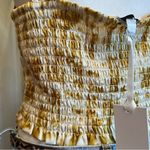 Rose + Olive Yellow White Abstract Bustier Corset Style Crop Tank Top NWT Size L Size L Photo 6