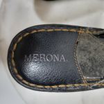 Merona Leather Wedge Sandals Womens 8 Black Stitching Slip on Mules Slides Y2k Photo 2