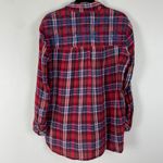 Free People  Magical Embroidered Plaid Button Down‎ Shirt Long Sleeve Red Blue XS Photo 6
