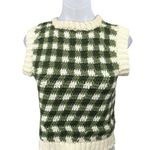 Women's Green White Checkered Plaid Sleeveless Knitted Sweater Vest Tank Top S Photo 0