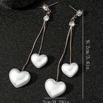 Sweet Tassel Heart Shape Inlay Imitation Pearl Earrings White Photo 2