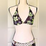 Green Floral & Brown Reversible Swimsuit Bikini: Plaid Pattern, Cheeky Bottoms Photo 0