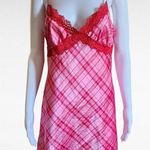 Jaclyn Smith Pink Red Plaid Lace Trim Satin Chemise Size Medium Photo 0