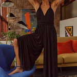 Free People NWT  FP Beach Dani Convertible Jumpsuit in Black Wide Leg Jersey M Photo 0