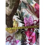 Peck & Peck  100% Linen Blouse M Floral Beaded Collar Poncho Oversize Boxy Kimono Photo 3