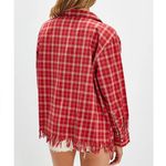 Free People NWT  Found Raw-Cut Fringe Plaid Camp Shirt - red plaid - XS Photo 3