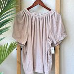 Old Navy NWT Nude Pink/Beige Crushed Velvet Pleated Short Sleeve Blouse Top Photo 0