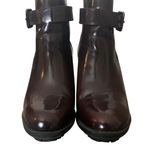 ZARA TRAFALUC Solid Burgundy Patent Leather T-Strap Women's Ankle Boots Size 40 Photo 5