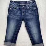 Miss Me Jeans Womens Sz 27 Easy Crop blue Denim Embellished Fleur de Lis Pockets Photo 0