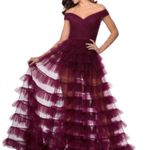La Femme Off the Shoulder Sheer Tulle Ballgown- NWT Photo 0