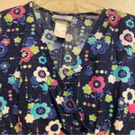Sb Scrubs Womens Scrub Top Shirt XL 46” Floral Blue Pink White Print Flowers Photo 2