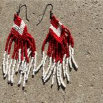Vintage Native American Red White Arrow Bead Fringe Women’s Earrings Sz 4” Photo 5